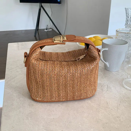 The SOLA Straw Crossbody- Brown